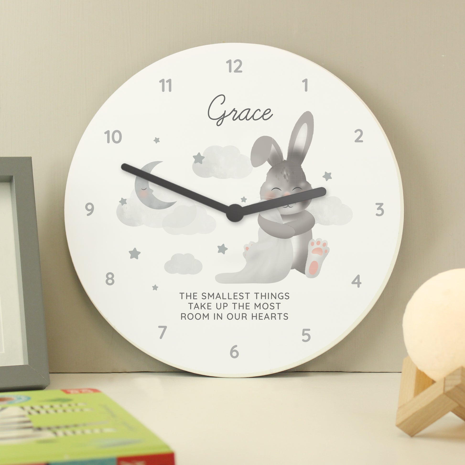 Personalised Baby Bunny White Wooden Clock - Clocks & Watches - Inspired Creative Gifts