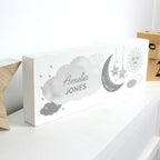 Personalised New Baby Moon & Stars Wooden Mantel Decoration | Hanging Decorations & Signs | New Baby Gift