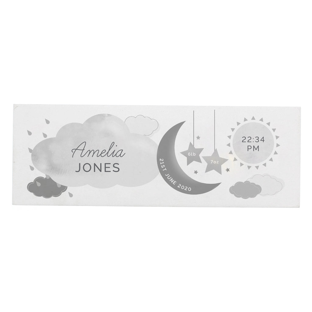 Personalised New Baby Moon & Stars Wooden Mantel Decoration | Hanging Decorations & Signs | New Baby Gift
