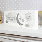 Personalised New Baby Moon & Stars Wooden Mantel Decoration | Hanging Decorations & Signs | New Baby Gift