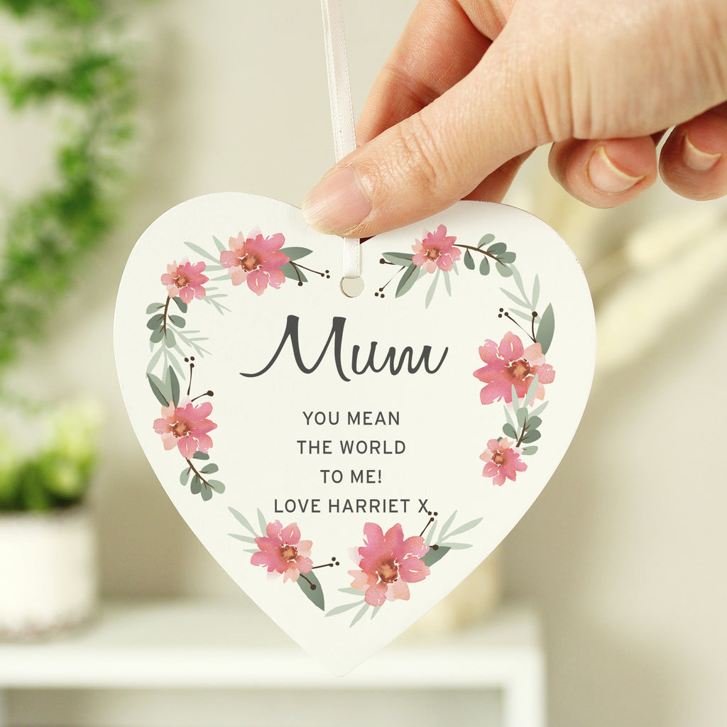 Personalised Floral Sentimental Wooden Heart Decoration | Gift for Her
