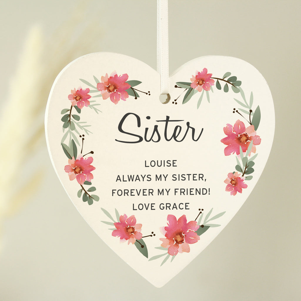Personalised Floral Sentimental Wooden Heart Decoration | Gift for Her