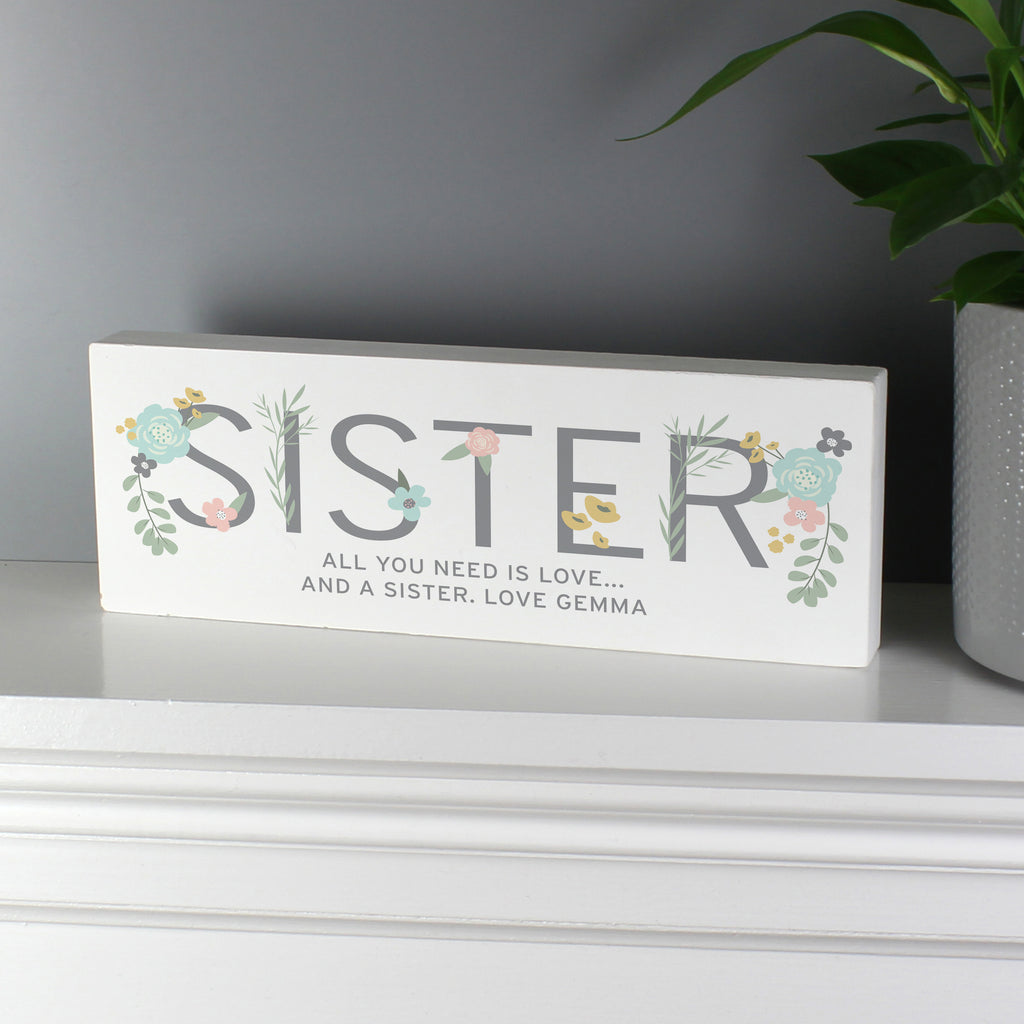 Personalised Floral Sister Wooden Mantel Decoration | Hanging Decorations & Signs | Mother's Day Gift