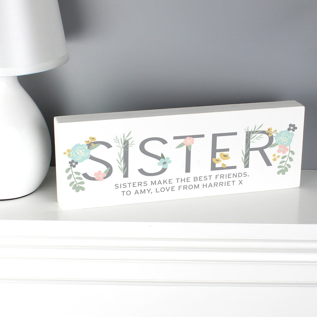 Personalised Floral Sister Wooden Mantel Decoration | Hanging Decorations & Signs | Mother's Day Gift