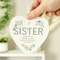 Personalised Sister Floral Wooden Heart Decoration for New Home