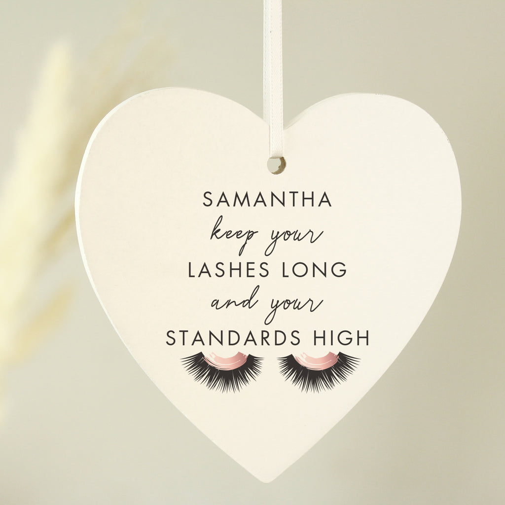 Personalised Eyelash Wooden Heart Decoration | Wedding Gift