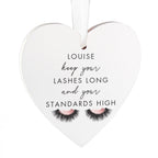 Personalised Eyelash Wooden Heart Decoration | Wedding Gift