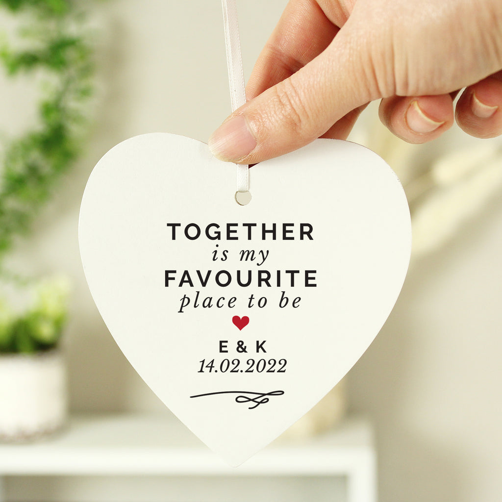 Personalised Together Is My Favourite Place Wooden Heart Decoration | Hanging Decorations & Signs | Inspired Creative Gifts