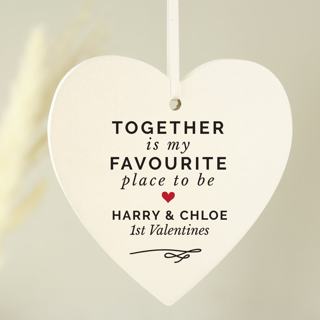 Personalised Together Is My Favourite Place Wooden Heart Decoration | Hanging Decorations & Signs | Inspired Creative Gifts