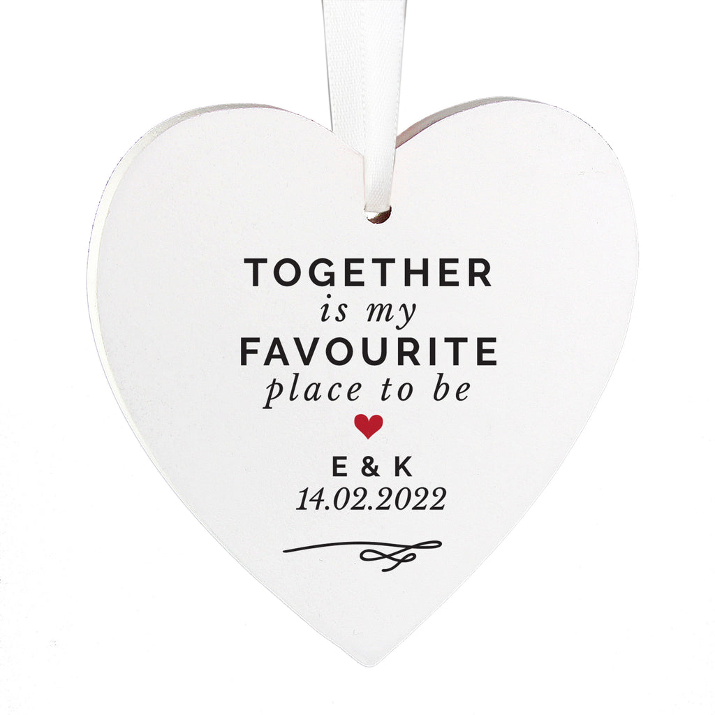 Personalised Together Is My Favourite Place Wooden Heart Decoration | Hanging Decorations & Signs | Inspired Creative Gifts