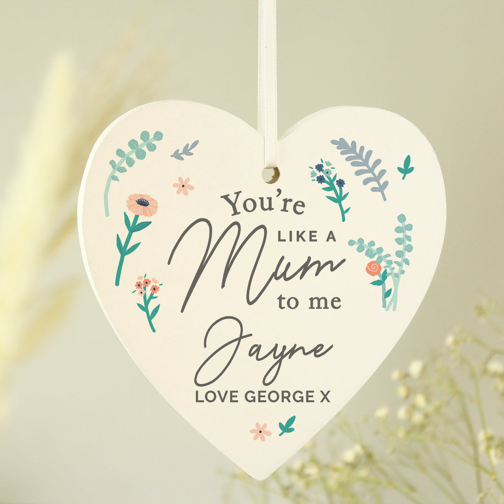 Personalised You're Like A Mum To Me Wooden Heart Decoration | Gift for Her