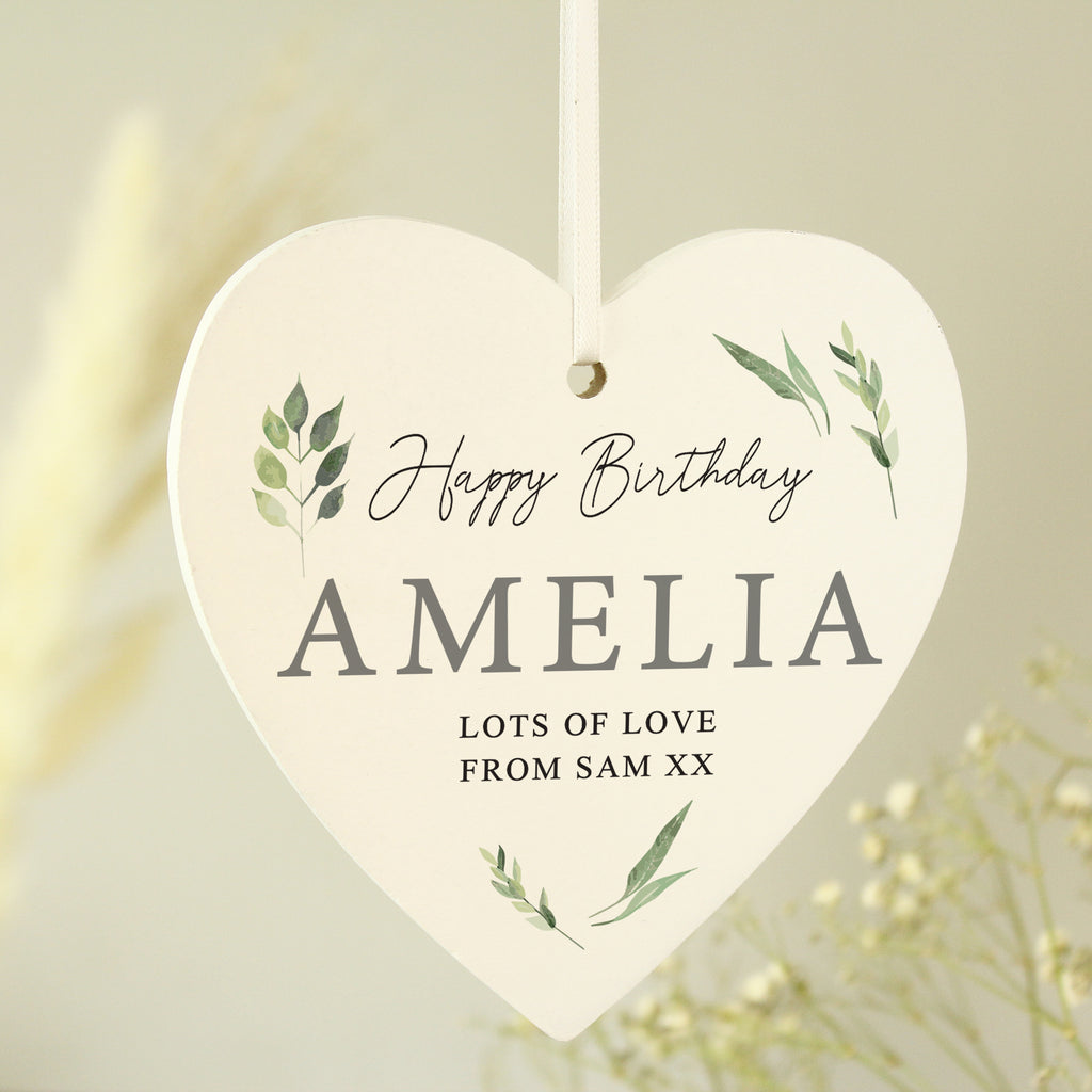Personalised Botanical Script Wooden Heart Decoration | Hanging Decorations & Signs | Mother's Day Gift