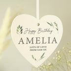 Personalised Botanical Script Wooden Heart Decoration | Hanging Decorations & Signs | Mother's Day Gift