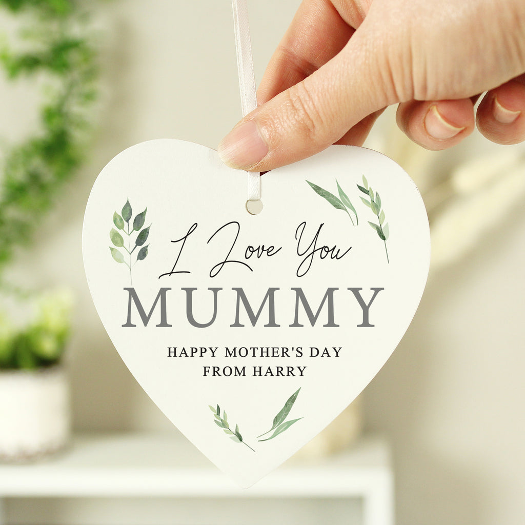 Personalised Botanical Script Wooden Heart Decoration | Hanging Decorations & Signs | Mother's Day Gift