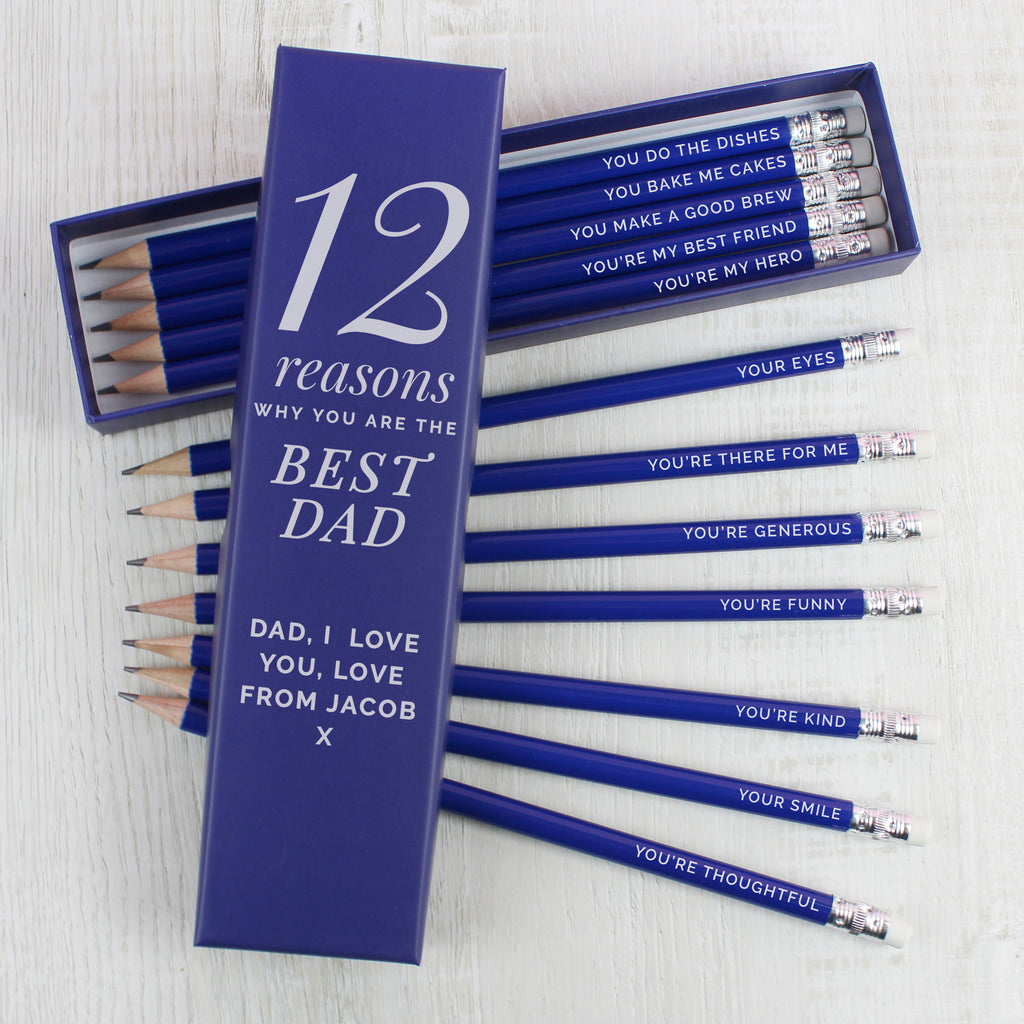 Personalised 12 Reasons Box and 12 Blue HB Pencils | Valentine's Day Gift