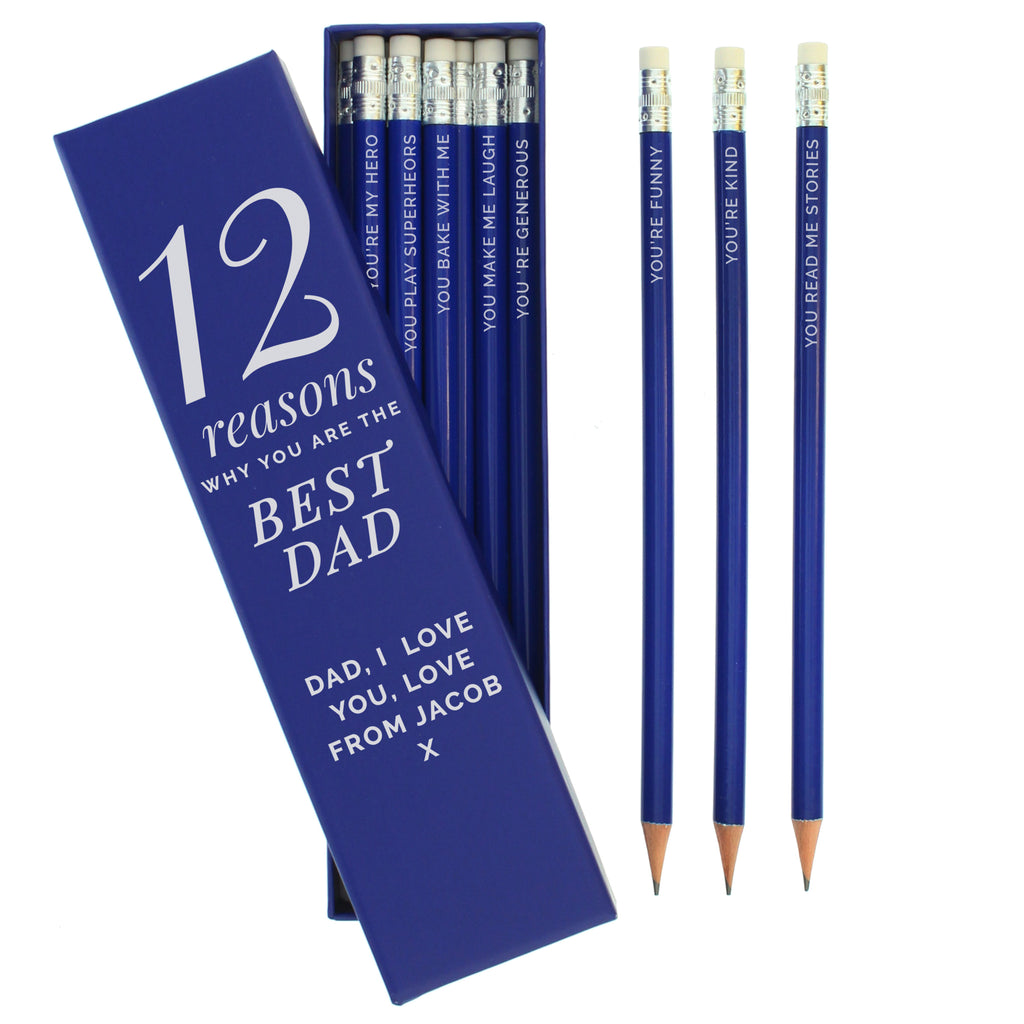 Personalised 12 Reasons Box and 12 Blue HB Pencils | Valentine's Day Gift