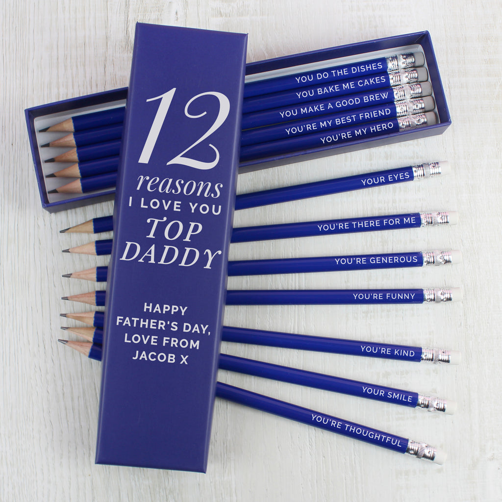 Personalised 12 Reasons Box and 12 Blue HB Pencils | Valentine's Day Gift