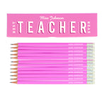 Personalised Best Teacher Ever Box and 12 Pink HB Pencils | Stationery & Pens | Inspired Creative Gifts