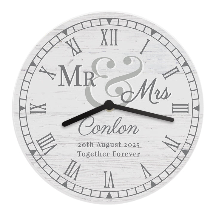 Personalised Mr & Mrs Wooden Clock - Inspired Creative Gifts