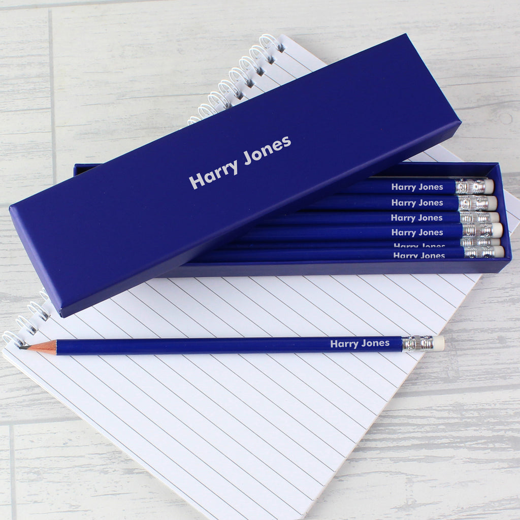 Personalised Name Only Box and 12 Blue HB Pencils | Stationery & Pens | Christmas Gift
