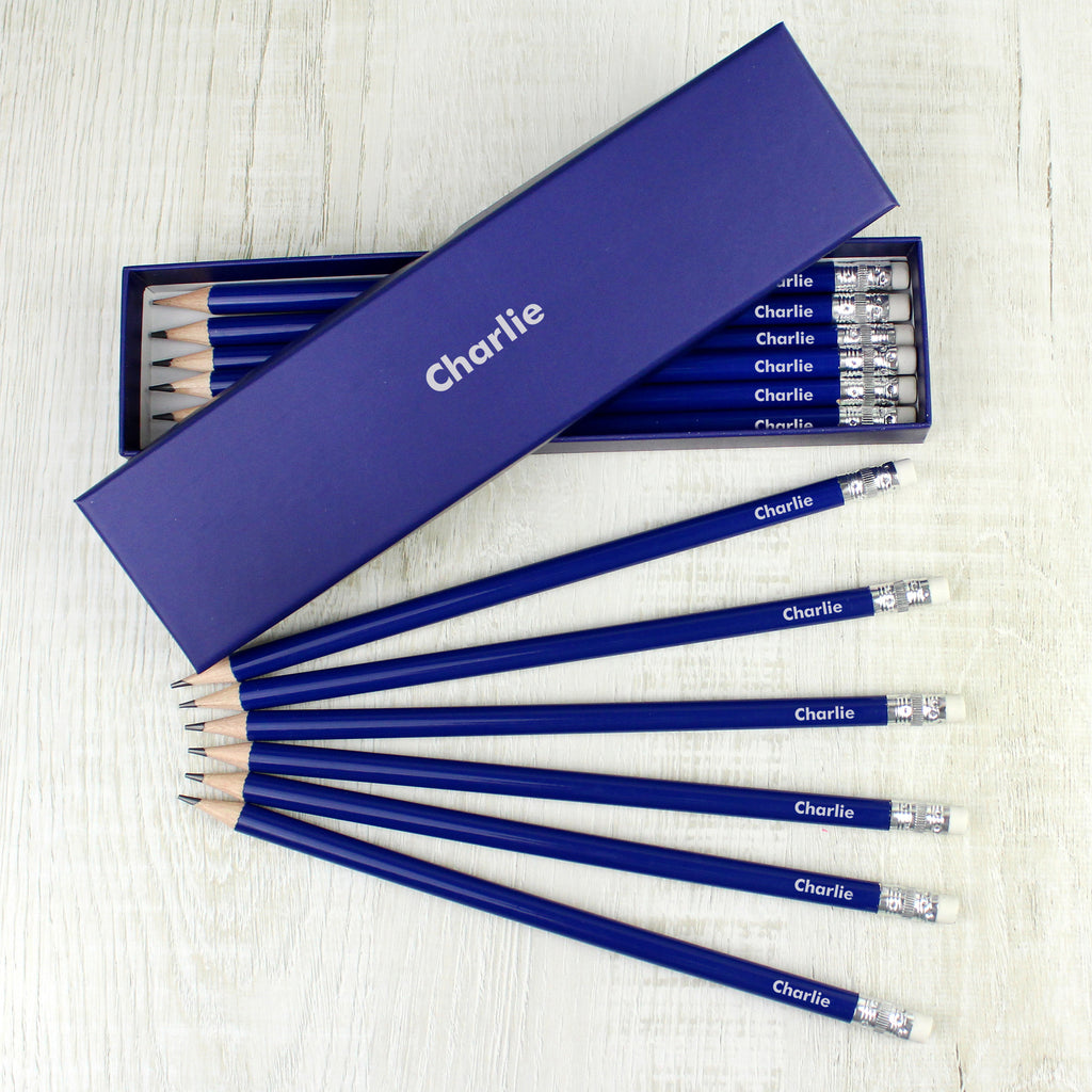 Personalised Name Only Box and 12 Blue HB Pencils | Stationery & Pens | Christmas Gift
