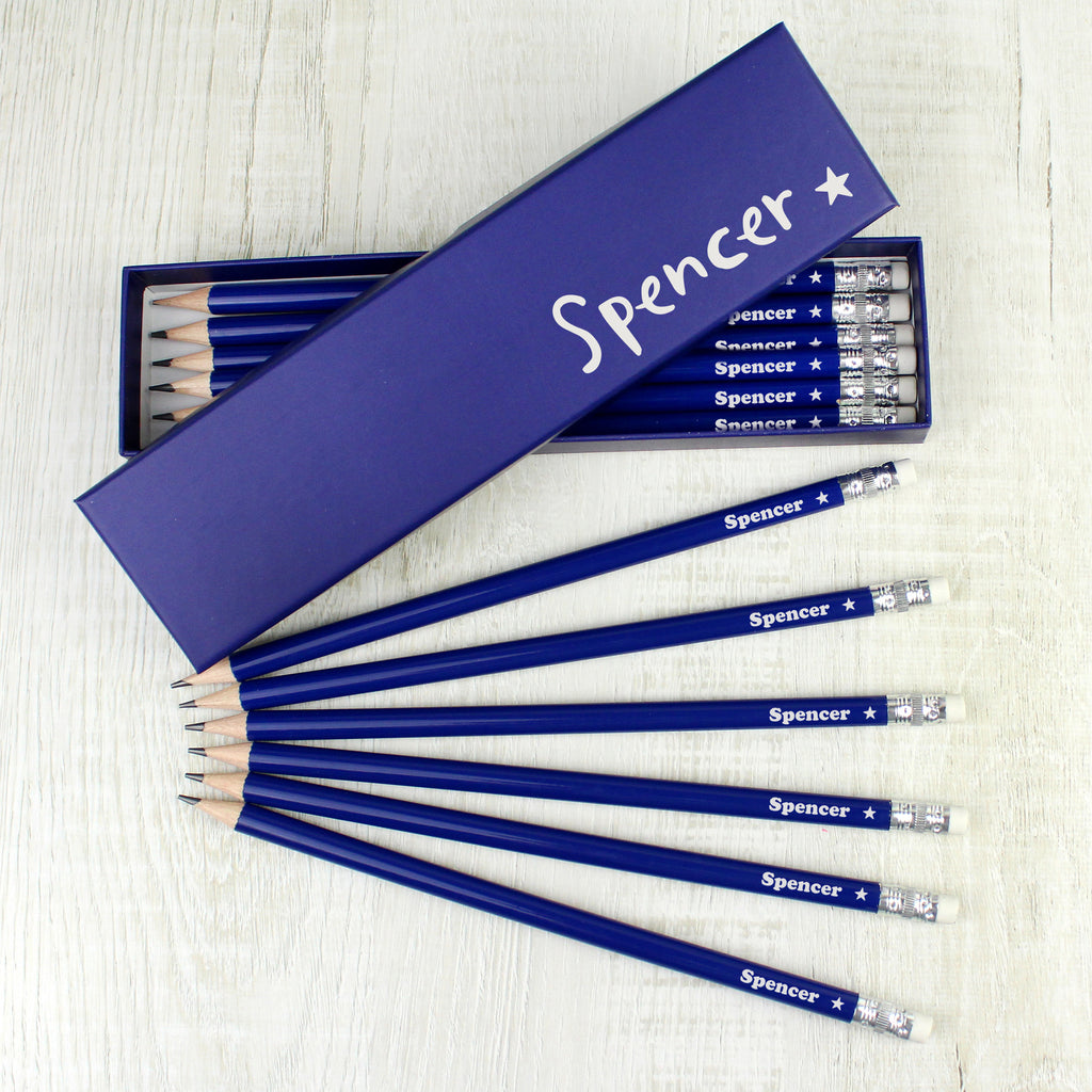 Personalised Star Box and 12 Blue HB Pencils | Stationery & Pens | Christmas Gift