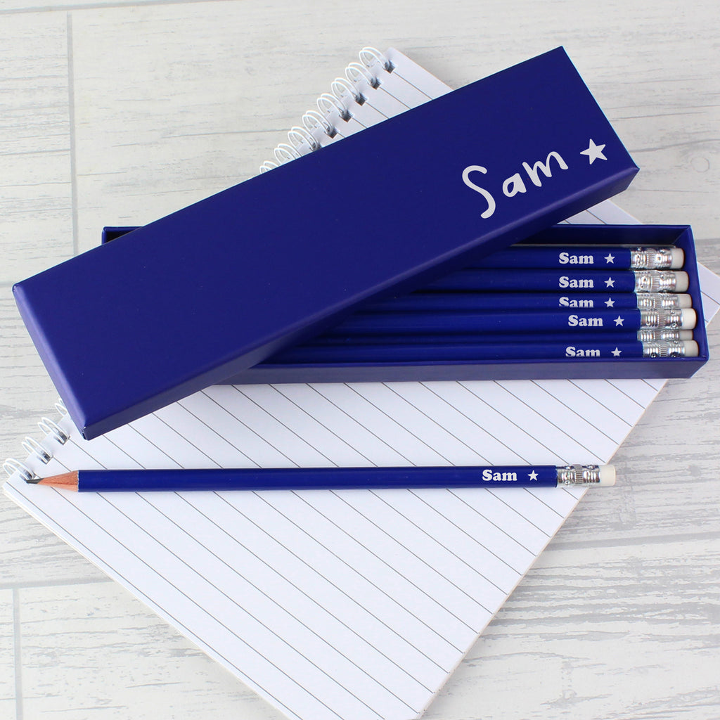 Personalised Star Box and 12 Blue HB Pencils | Stationery & Pens | Christmas Gift