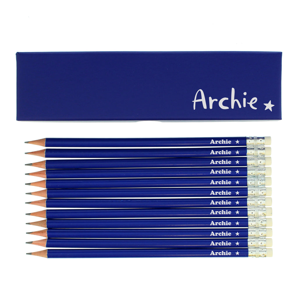 Personalised Star Box and 12 Blue HB Pencils | Stationery & Pens | Christmas Gift