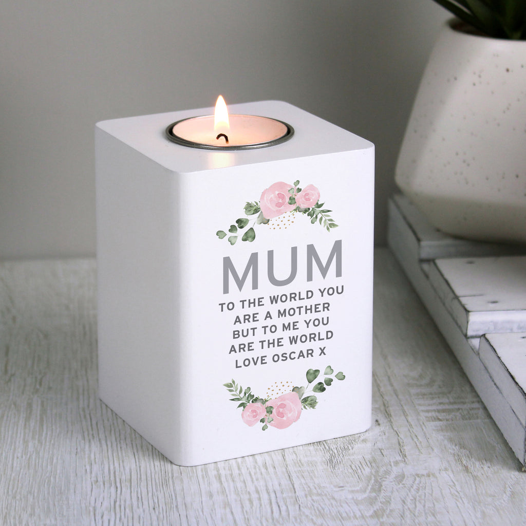 Personalised Abstract Rose White Wooden Tea light Holder | Candles & Reed Diffusers