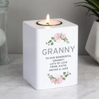 Personalised Abstract Rose White Wooden Tea light Holder | Candles & Reed Diffusers