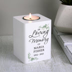 Personalised In Loving Memory White Wooden Tea light Holder for Memorial