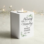 Personalised In Loving Memory White Wooden Tea light Holder for Memorial