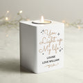 Personalised Light Up My Life White Wooden Tea light Holder | Candles & Reed Diffusers
