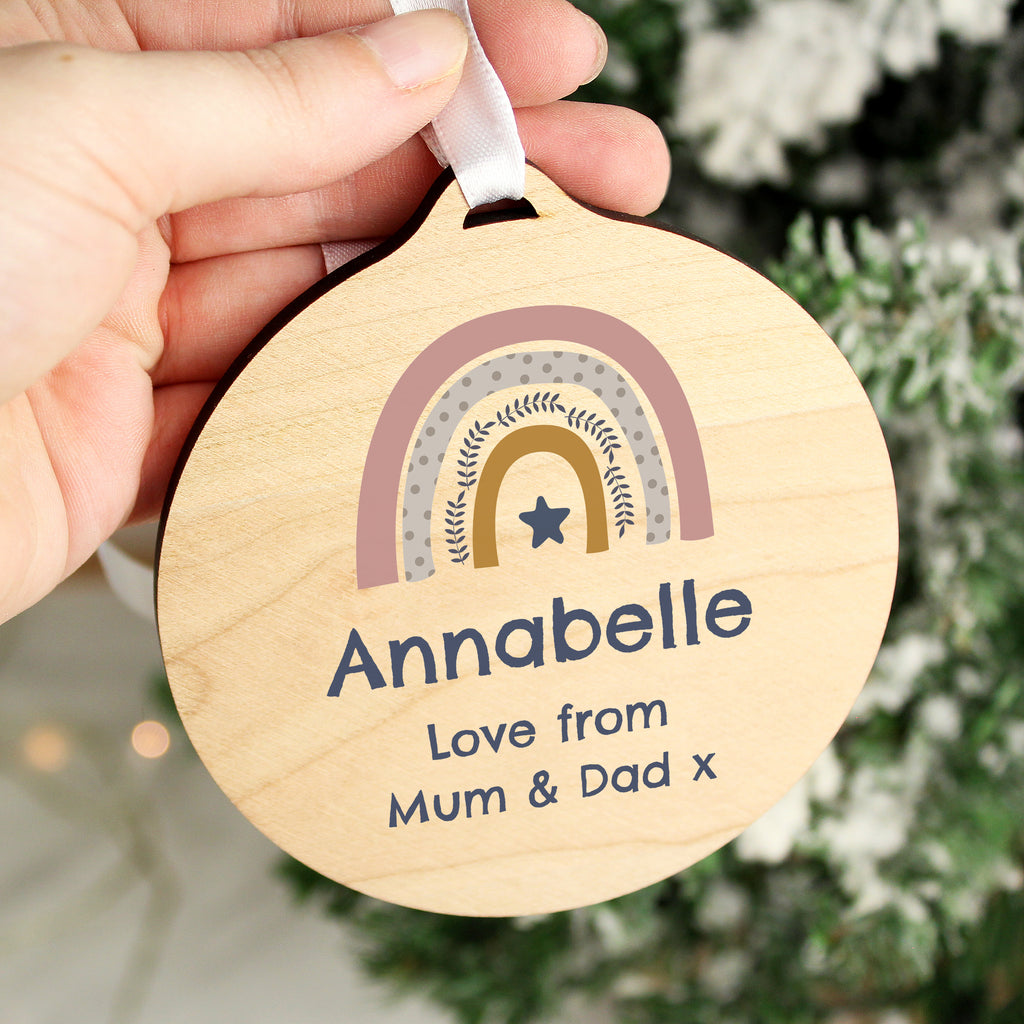 Personalised Pink Rainbow Round Wooden Decoration | Hanging Decorations & Signs | Inspired Creative Gifts