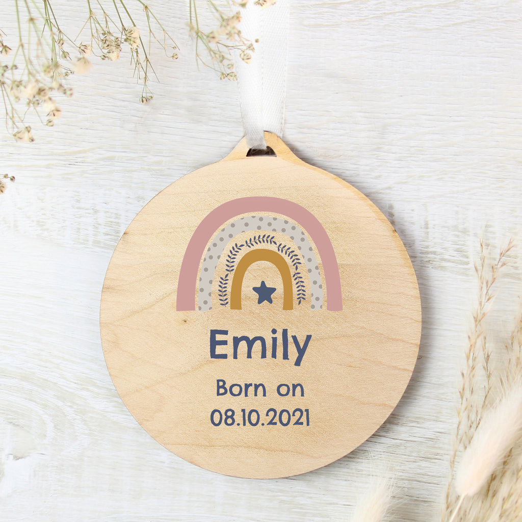 Personalised Pink Rainbow Round Wooden Decoration | Hanging Decorations & Signs | Inspired Creative Gifts