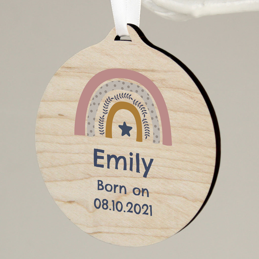 Personalised Pink Rainbow Round Wooden Decoration | Hanging Decorations & Signs | Inspired Creative Gifts