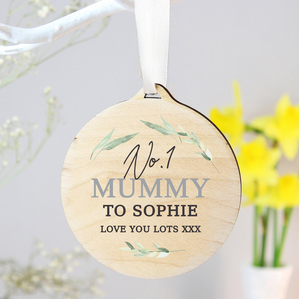 Personalised Leaf Decor Round Wooden Decoration | Hanging Decorations & Signs