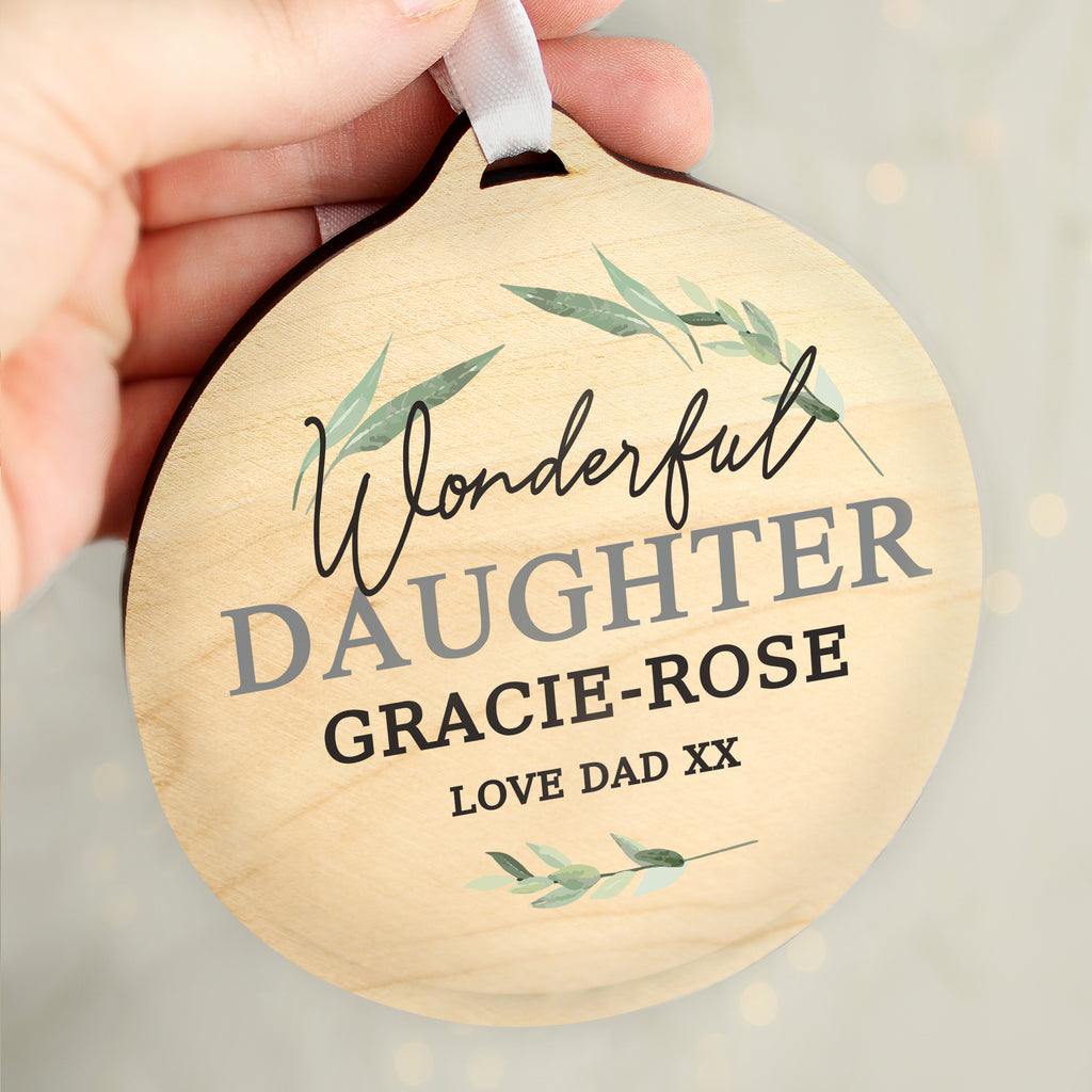 Personalised Leaf Decor Round Wooden Decoration | Hanging Decorations & Signs