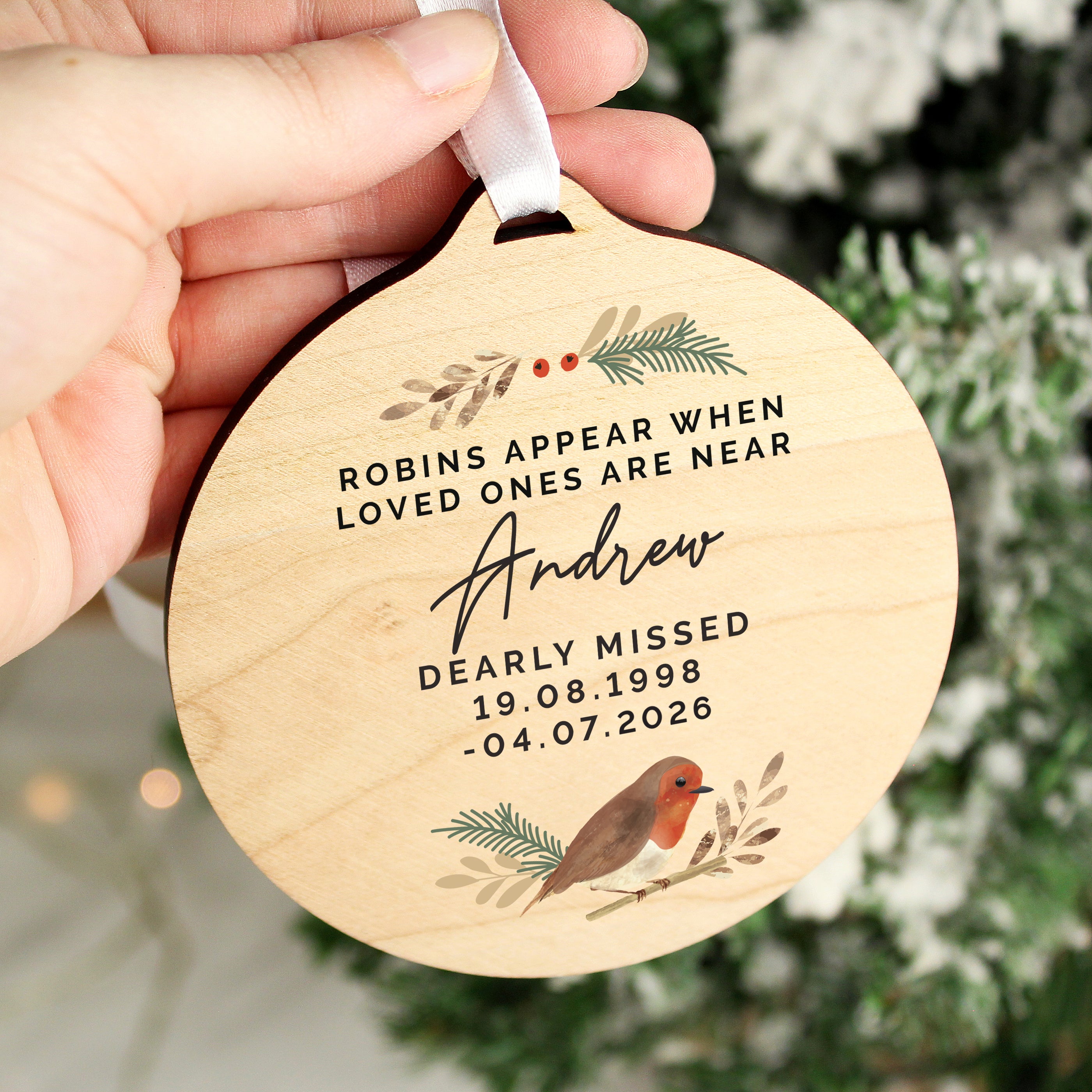 Personalised Robin Memorial Round Wooden Decoration |  | Inspired Creative Gifts
