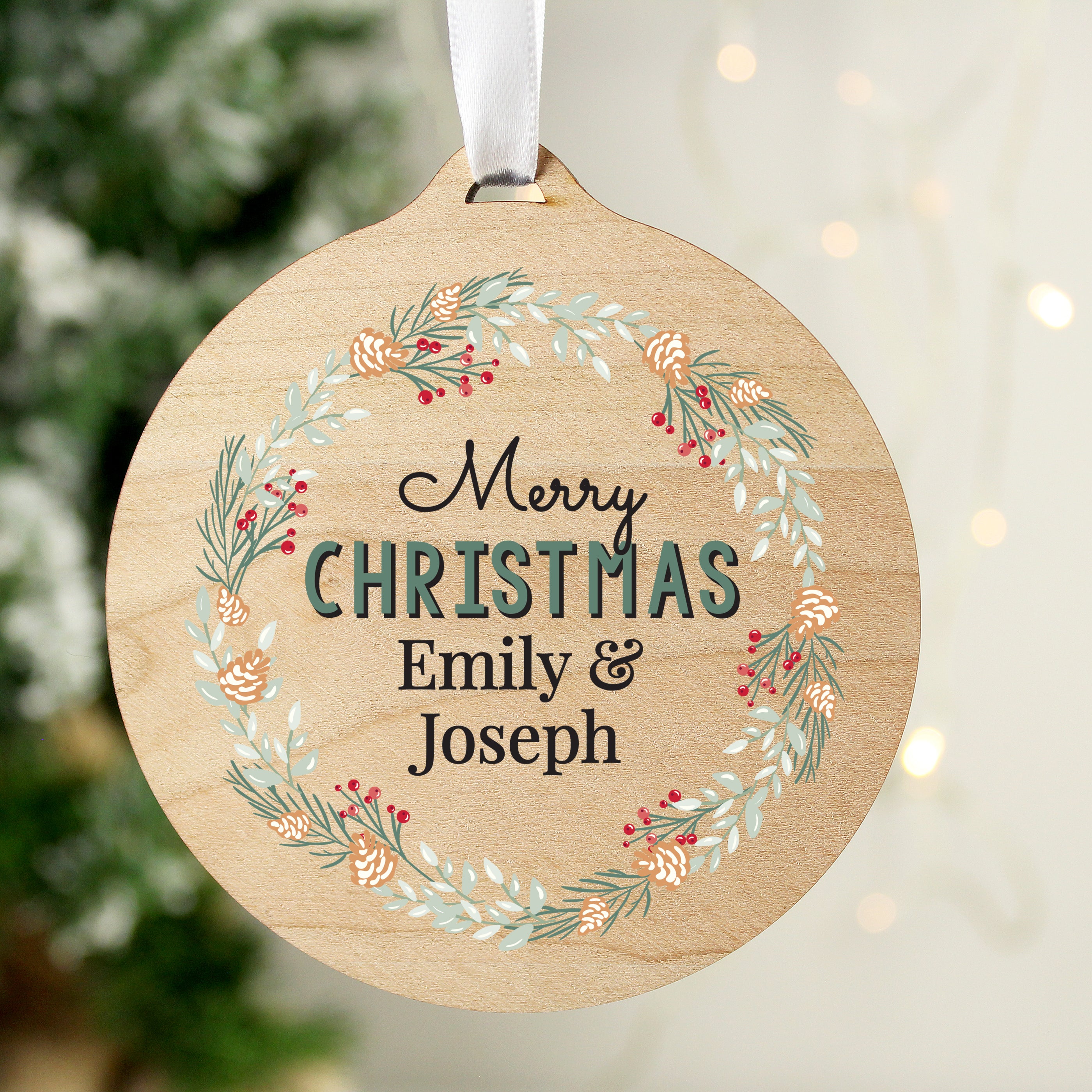 Personalised Wreath Round Wooden Decoration |  | Inspired Creative Gifts
