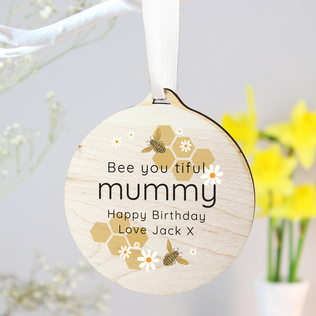 Personalised Bee Round Wooden Decoration | Hanging Decorations & Signs