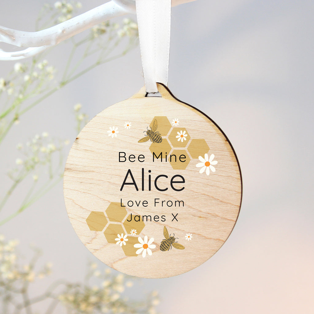 Personalised Bee Round Wooden Decoration | Hanging Decorations & Signs