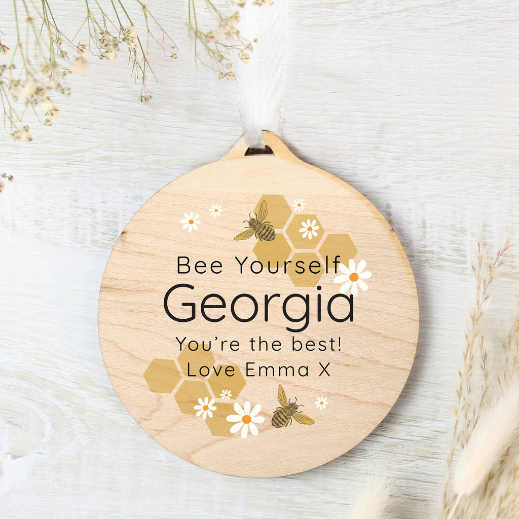 Personalised Bee Round Wooden Decoration | Hanging Decorations & Signs
