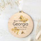 Personalised Bee Round Wooden Decoration | Hanging Decorations & Signs