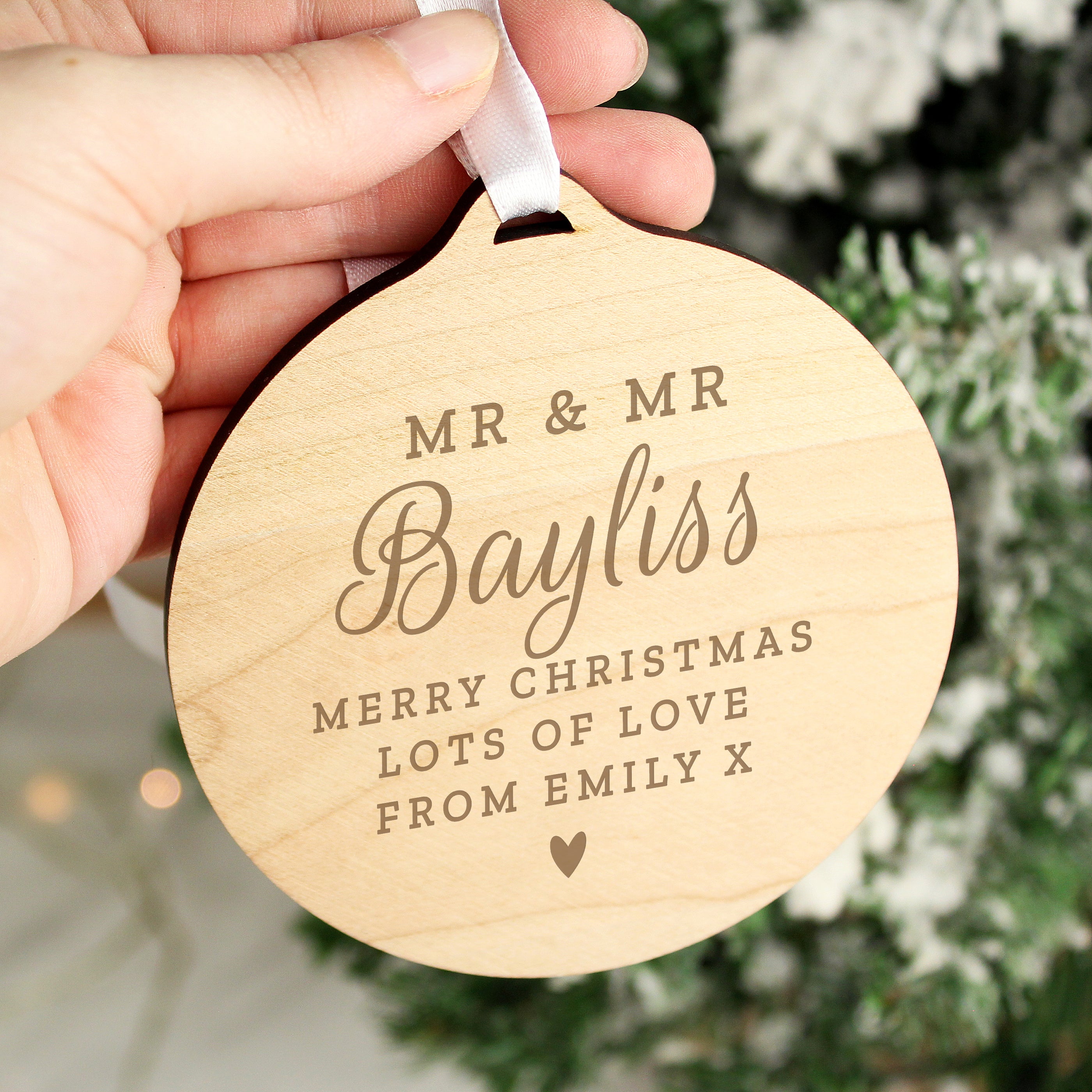 Personalised Mr & Mrs Round Wooden Decoration |  | Inspired Creative Gifts