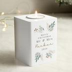 Personalised Christmas Foliage White Tealight Holder | Candles & Reed Diffusers | Christmas Gift