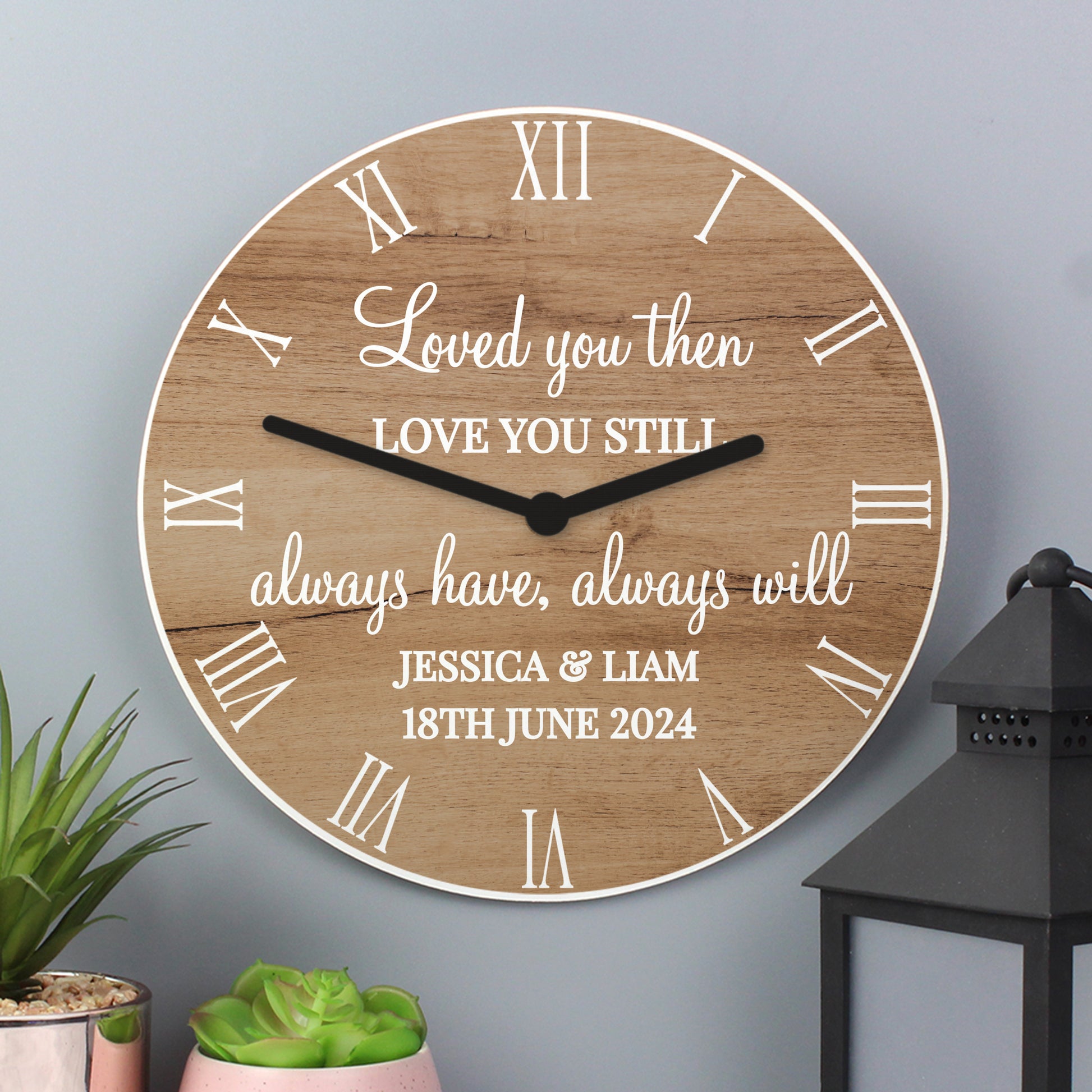 Personalised Free Text Wood Effect Clock - Wall Clock - Inspired Creative Gifts