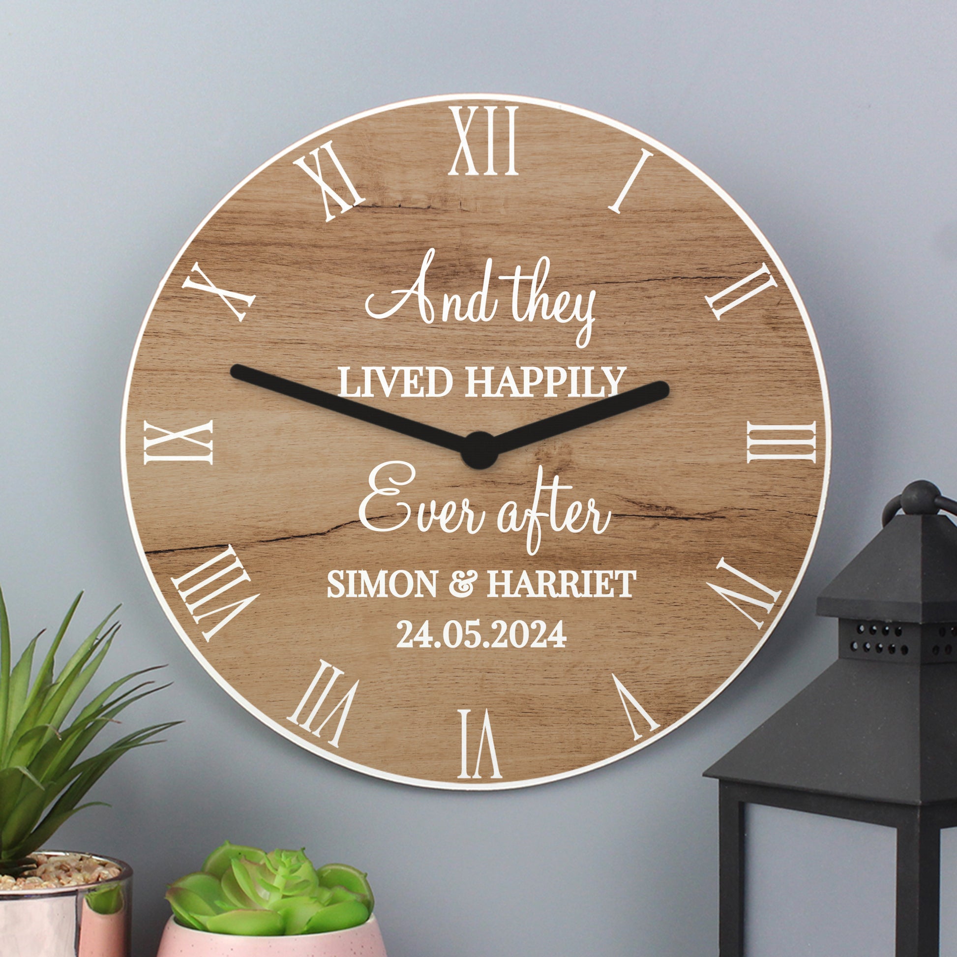 Personalised Free Text Wood Effect Clock - Wall Clock - Inspired Creative Gifts