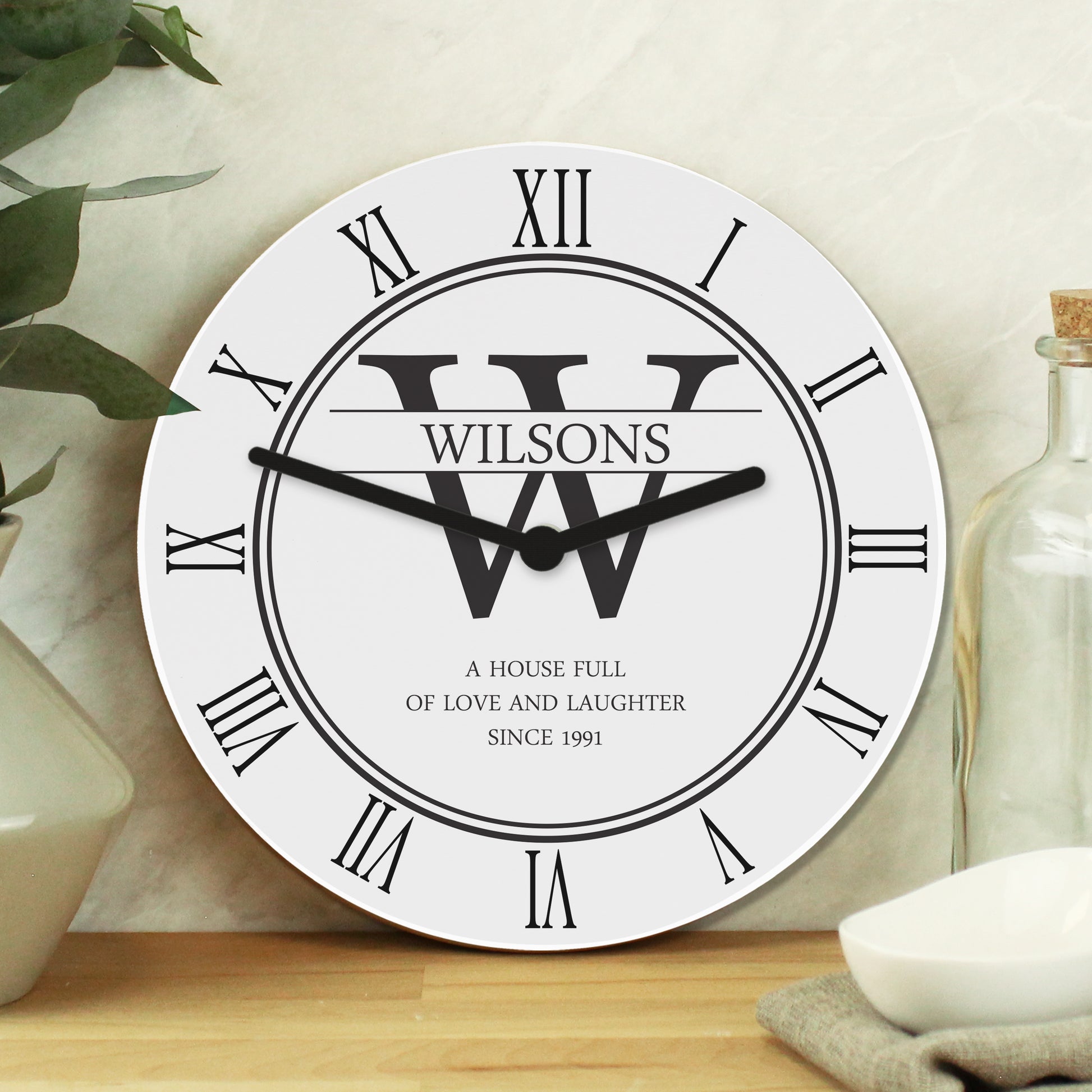 Personalised Family Name & Initial Wooden Clock - Wall Clock - Inspired Creative Gifts
