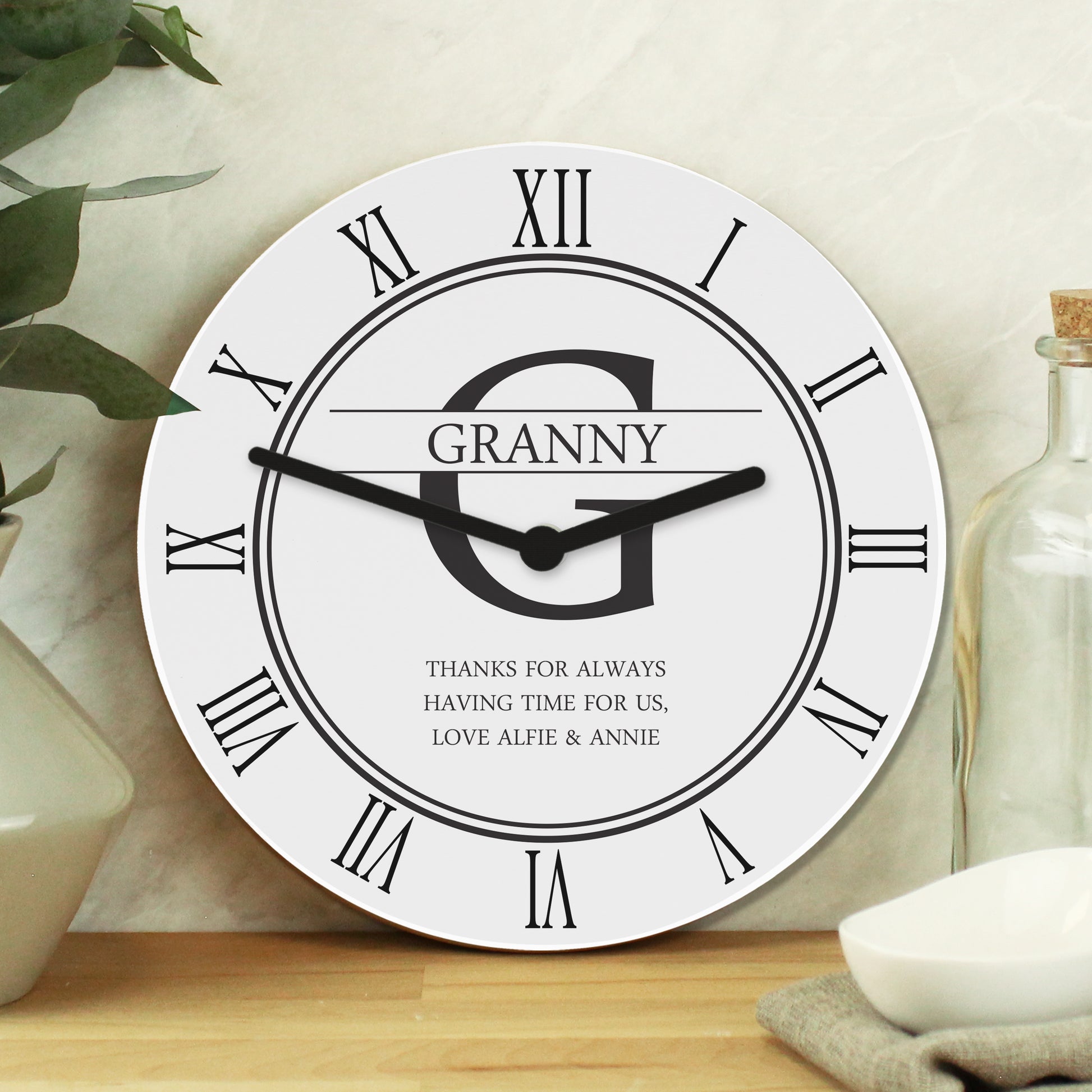 Personalised Family Name & Initial Wooden Clock - Wall Clock - Inspired Creative Gifts